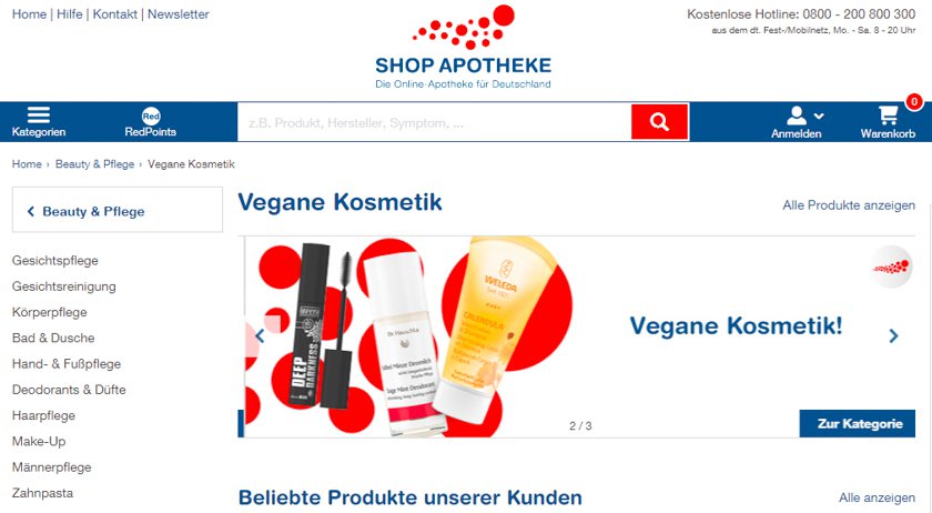 Screenshot Webseite Shop Apotheke